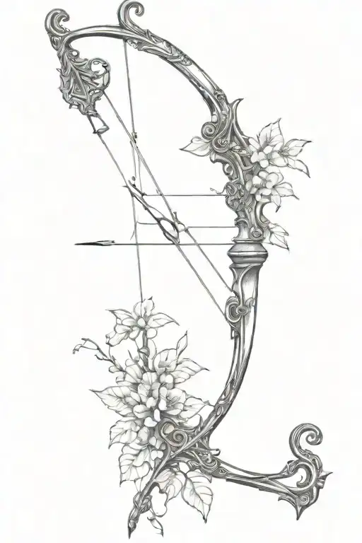 vine recurve bow with arrow design tattoo design idea