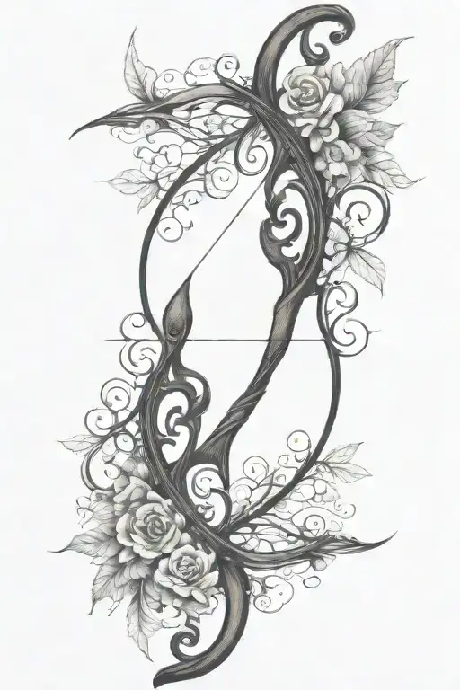 vine recurve bow with arrow design tattoo design idea