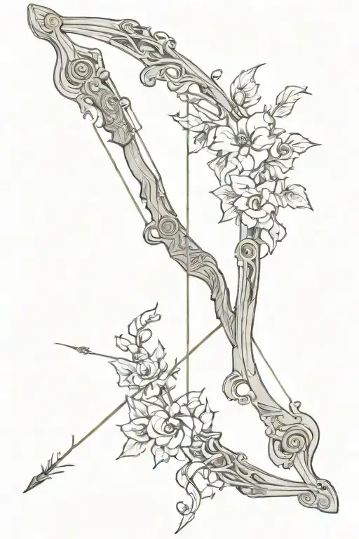 vine recurve bow with arrow design tattoo design idea