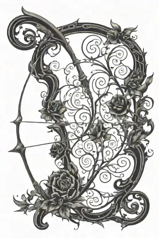 Elvish vine bow and arrow design tattoo design idea