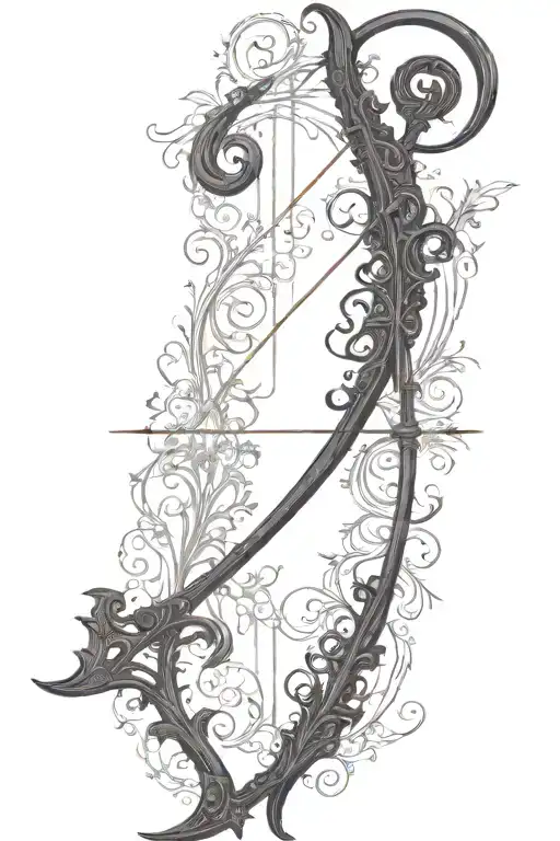 vine recurve bow with arrow design tattoo design idea