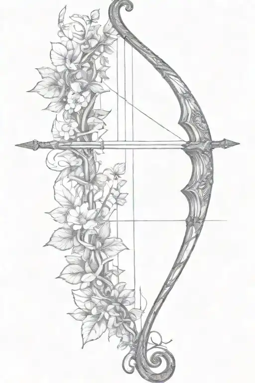 vine recurve bow with arrow design tattoo design idea