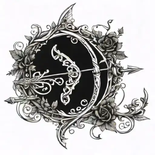 A majestic bow and arrow intertwined with vines tattoo design idea