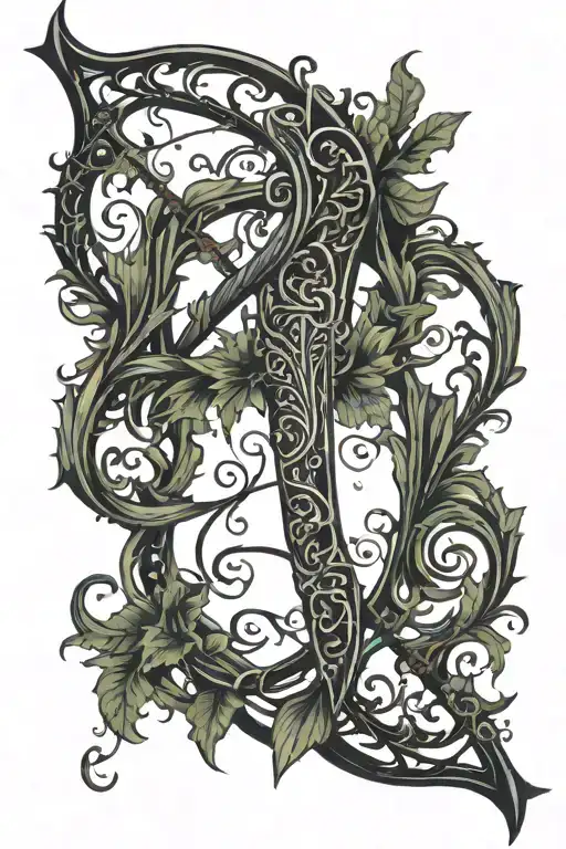 vine recurve bow with arrow design tattoo design idea