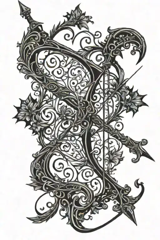 vine recurve bow with arrow design tattoo design idea