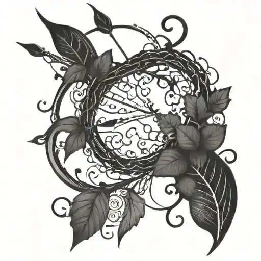 A majestic bow and arrow intertwined with vines tattoo design idea