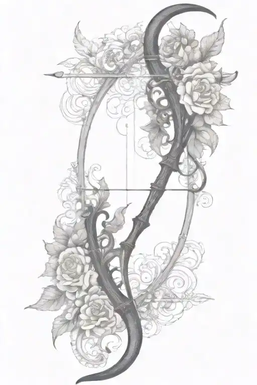 vine recurve bow with arrow design tattoo design idea