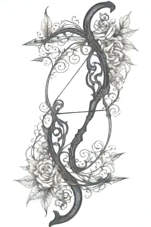 vine recurve bow with arrow design tattoo design idea