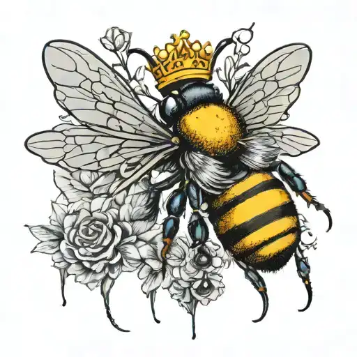 I WANT A QUEEN BEE WITH A CROWN ABOVE THE HEAD AND THE YEAR 1989 AT THE BOTTOM  tattoo design idea