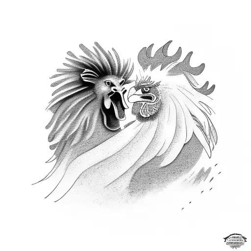 lion fighting with a rooster tattoo design idea