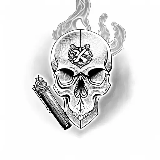skull, 1911 guns, letter "K", cigar tattoo design idea