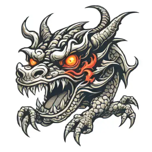 Angry dragon with red eyes, wrap around arm tattoo design idea