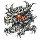 Angry dragon with red eyes, wrap around arm tattoo design idea