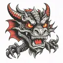 Angry dragon with red eyes, wrap around arm tattoo design idea