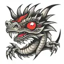 Angry dragon with red eyes, wrap around arm tattoo design idea