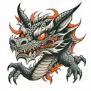 Angry dragon with red eyes, wrap around arm tattoo design idea