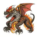 Angry dragon with red eyes, fire-breathing, and mandala patterns. tattoo design idea