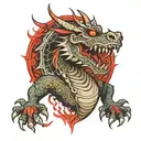 Angry dragon with red eyes, fire-breathing, and mandala patterns. tattoo design idea