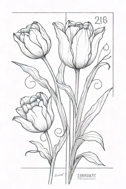 tulip and January 28 1975 in Roman numerals tattoo design idea