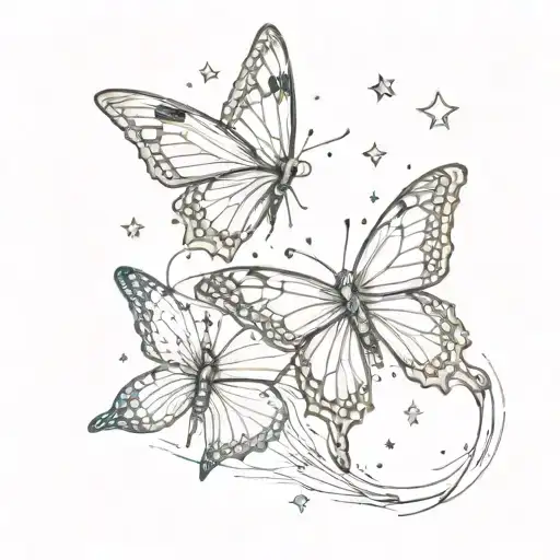 two butterfly's one is flying a little bith higher and looking down to the other. with one star above  tattoo design idea