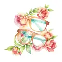 eyeglass front view with flowers on one side tattoo design idea