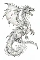 flowy dragon flying towards collar bone from arm  tattoo design idea