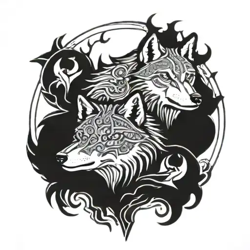 hati y skoll nordic wolves tattoo design idea