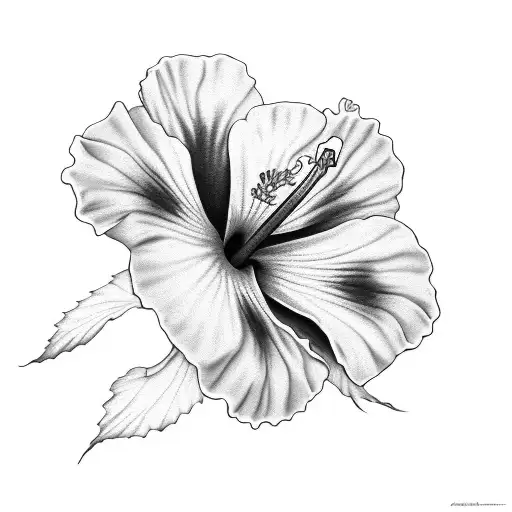 Hibiscus black and white  tattoo design idea