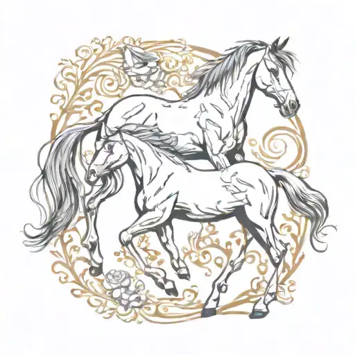 horse, dog playing tattoo design idea