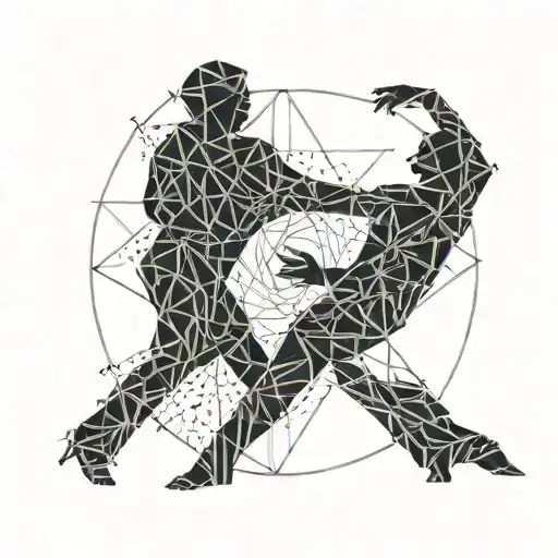 people figures dancing in rings around a couple hugging tattoo design idea