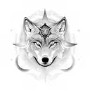 A blackwork wolf within a mandala, featuring anime symbols and characters tattoo design idea