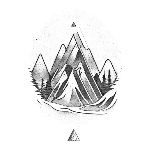 A mountain range with hiking trails leading to the top tattoo design idea