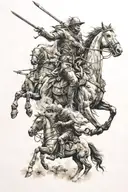 The four horsemen of the apocalypse as undeads on a ravaged battlefield tattoo design idea