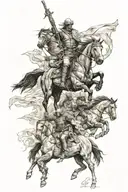 The four horsemen of the apocalypse as undeads on a ravaged battlefield tattoo design idea