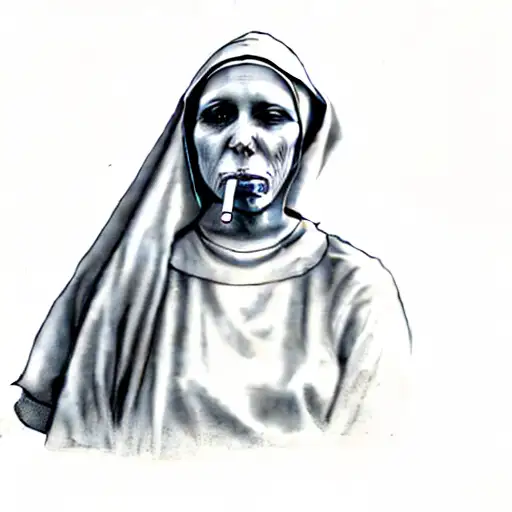 a nun smoking a cigarette tattoo design idea