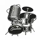Combine a microphone and a drum set with your grandfather's name incorporated in a music-themed sleeve tattoo tattoo design idea
