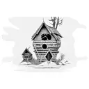 Generate an image of a detailed, black and white tattoo design. The central figure is Baba Yaga's hut, standing on chick tattoo design idea