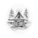 Generate an image of a detailed, black and white tattoo design. The central figure is Baba Yaga's hut, standing on chick tattoo design idea