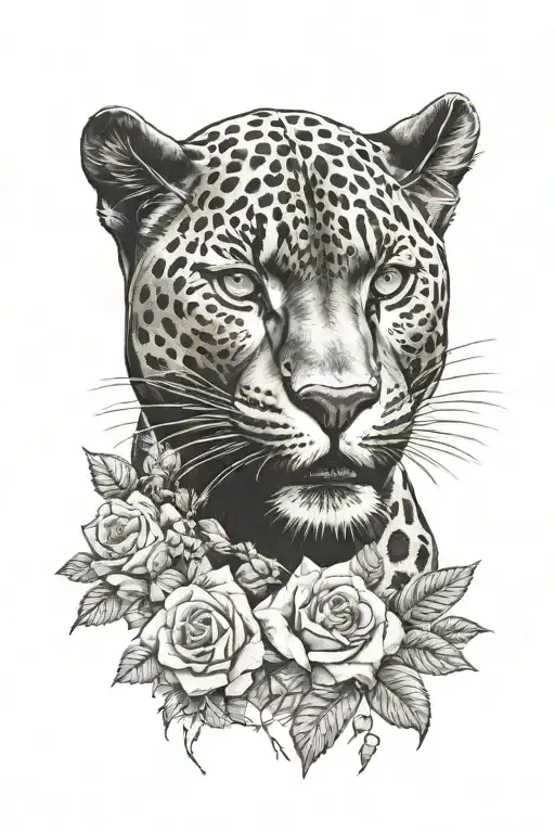 black panther with jaguar tattoo with roses tattoo design idea