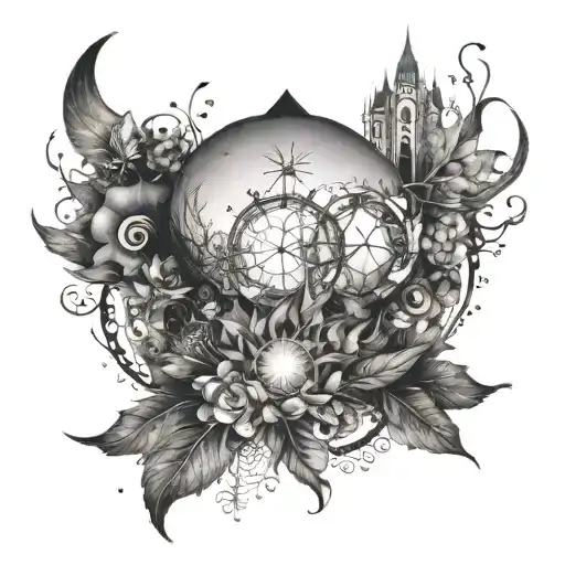 Imagine a fantasy world filled with mana magic and gems, and incorporate these elements into a mystical tattoo tattoo design idea