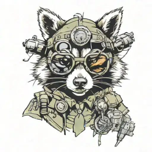racoon with military night vision glasses  tattoo design idea