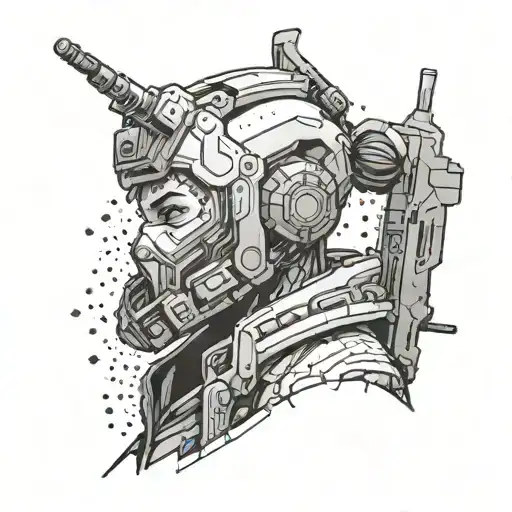 A dotwork tattoo of a futuristic character from Apex Legends tattoo design idea