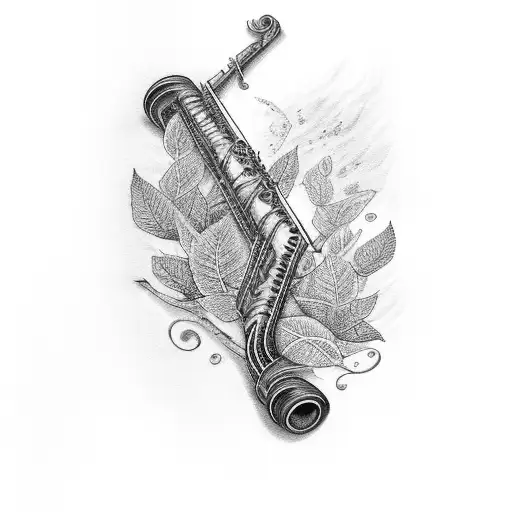 lord kirshna's flute with newly grown leaves tattoo design idea