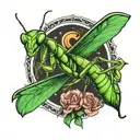 praying mantis killing time tattoo design idea
