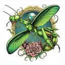 praying mantis killing time tattoo design idea