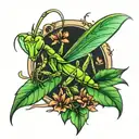 praying mantis killing time tattoo design idea