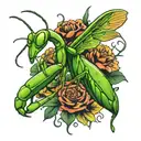 praying mantis killing time tattoo design idea