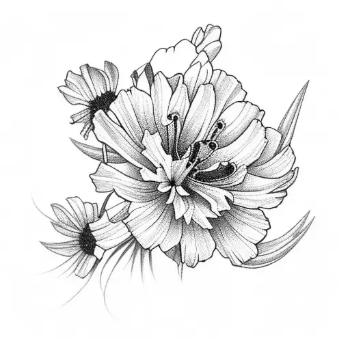 flowers with Cosmos, Gladiolus, and Chrysanthemums tattoo design idea
