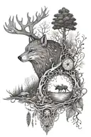 A tattoo featuring a mystical forest scene with elements of witchcraft and neurodiversity advocacy subtly incorporated into the design tattoo design idea
