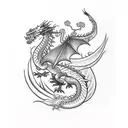 Dragon with flower and ivy tattoo design idea